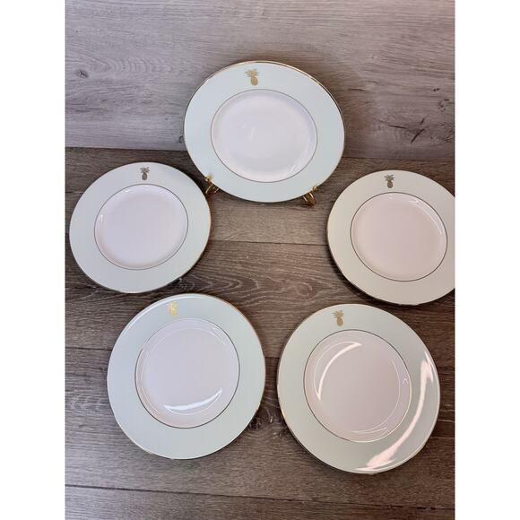 Wedgwood Vera Wang 9” Green Pineapple Gold Trim Accent Salad Plate-Set Of 5 - Picture 5 of 9